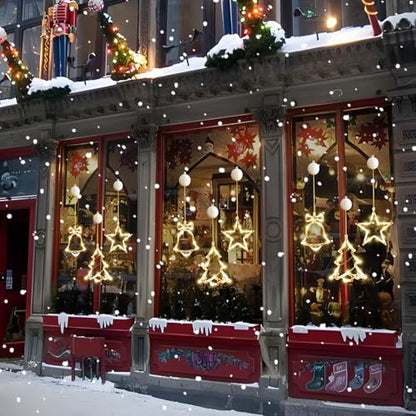 Warm White Christmas Window Lights Decorations Bell Tree Star Set - 3 Pack