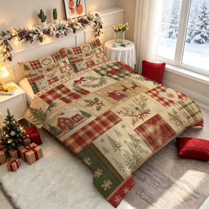 King Christmas Comforter Set - Beige Santa Bedding with Pillowcases - Christmas 02