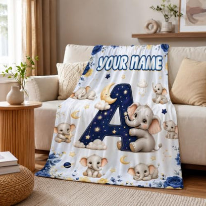 Personalized Elephant Baby Blanket 30x40in for Kids & Pets - Custom Gift