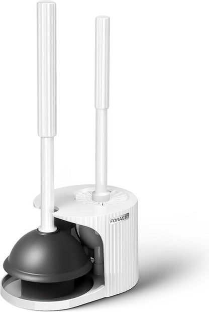 FORASTO 2-in-1 Toilet Brush and Plunger Set - Extended Handle Bathroom Cleaning Tools | Pearl White, 20.8 Inch