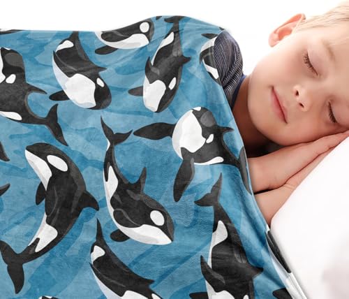 Killer Whale Throw Blanket Kids Orca Blanket 80x60 Cozy Soft Plush Gift