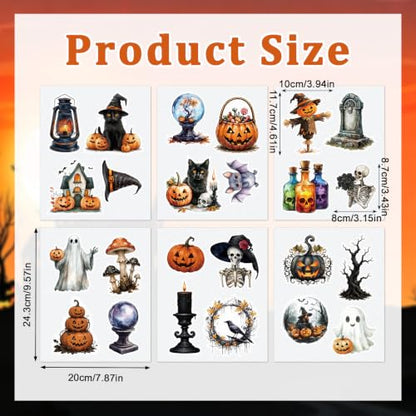 Halloween Theme Non Slip Bathtub Stickers 6PCS - Anti-Slip Bathroom Decals with Scraper