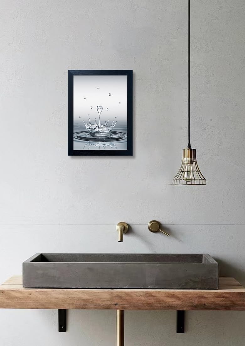 Skiennix Bathroom Decor Wall Art - Modern Heart Water Drop Canvas Print | Black Framed Design