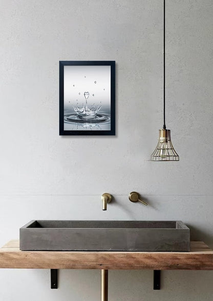Skiennix Bathroom Decor Wall Art - Modern Heart Water Drop Canvas Print | Black Framed Design