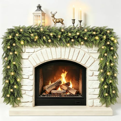 9Ft 2 Pack Prelit Real Touch Cedar Garland with Lights for Christmas Decorations