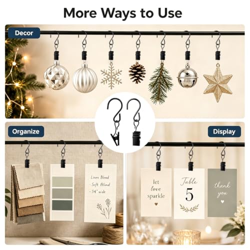 50 Pack Metal Curtain Clips with Hooks for Hanging & Organization