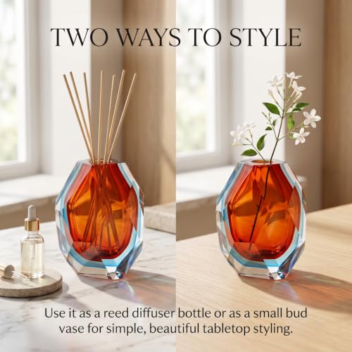 Decorative Glass Reed Diffuser Bottle - Orange Geometric Art Style