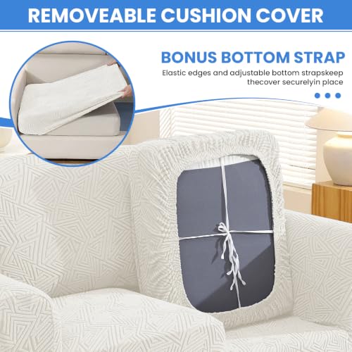 Stretch Sofa Cover Set for 3 Cushion Couch - Off-White 71-91 Inches - 4 Pieces