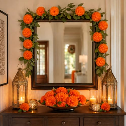 Artificial Marigold Flowers Heads for Dia De Los Muertos Decorations - Orange, Bulk 30pcs