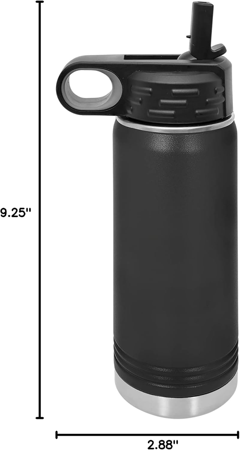 Polar Camel 20 oz Stainless Steel Water Bottle - Flip Top Lid & Straw - Sleek Black Design