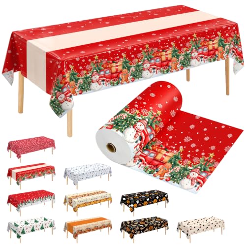 Snowflake Christmas Tablecloth Roll 54 Inch x 300 Feet Disposable Plastic