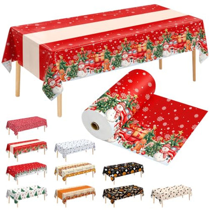 Snowflake Christmas Tablecloth Roll 54 Inch x 300 Feet Disposable Plastic