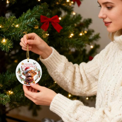 Highland Cow Christmas Ornament - Farmhouse Holiday Decor with Box - Moosey Christmas