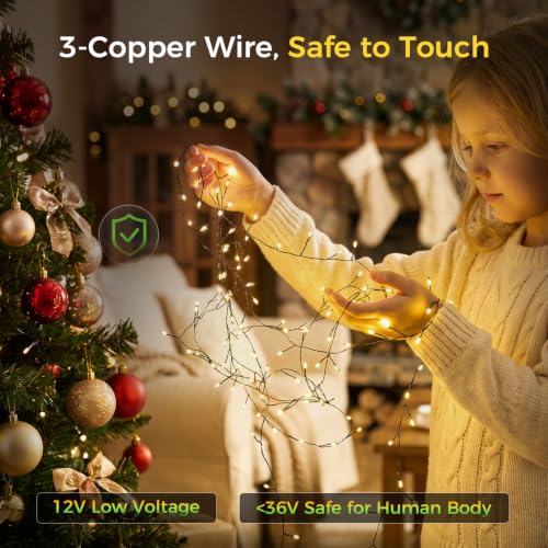 Firecracker Fairy Lights Plug in 20ft 200 LEDs Green Wire Waterproof 8 Modes Remote