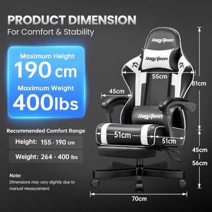 Gaming Chair for Adults with Footrest - Ergonomic PC Chair Arctic White