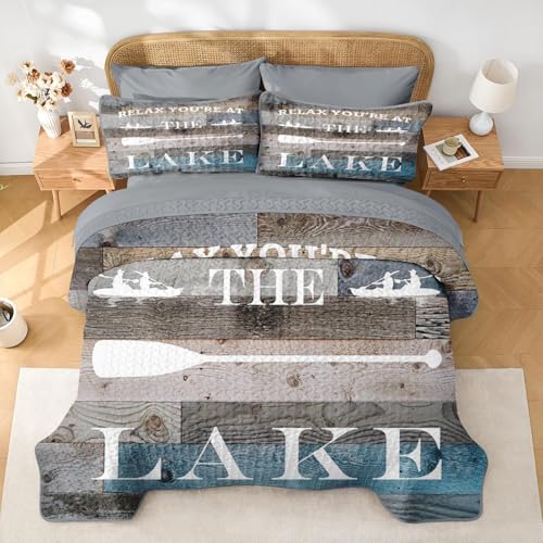 Queen Quilt Set with Lake House Nautical Bedding 7 Pieces - Lake Variation