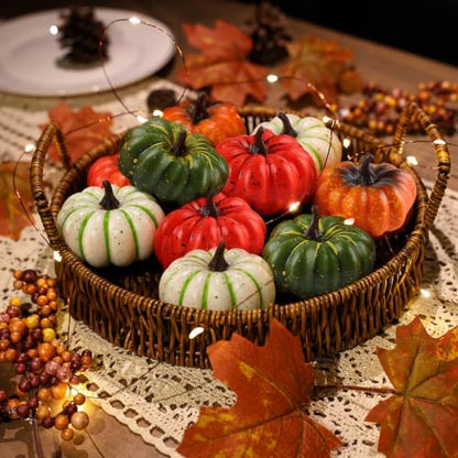 Mini Artificial Pumpkins for Fall Decor - 20 Pack Flat Thanksgiving Decorations