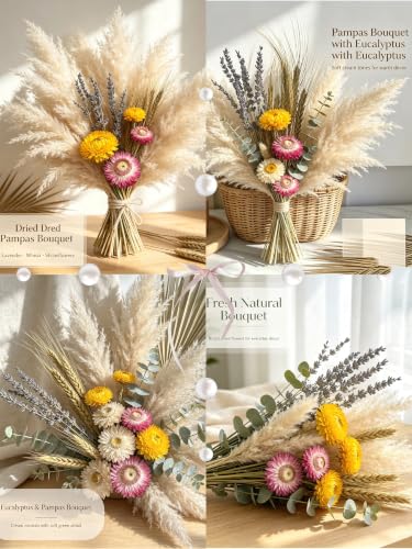 2-Pack Shatter-Resistant Vase Set with Dried Flowers for Tabletop Decor