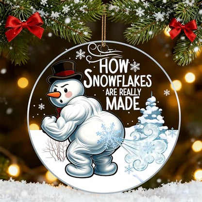 Funny Snowman Christmas Ornament 2026 - 3.9 Inch Acrylic Holiday Decor - Snowman Hanging Decoration for Xmas Tree & Gift Exchange