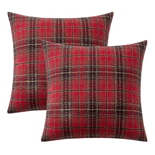 MIULEE Red Tartan Plaid Throw Pillow Covers 20x20 Inch Set of 2 Christmas Home Decor