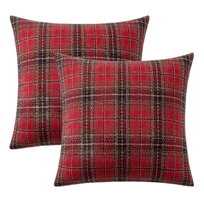 MIULEE Red Tartan Plaid Throw Pillow Covers 20x20 Inch Set of 2 Christmas Home Decor