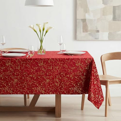 Red Tablecloth with Gold Sequin 60x140 Inch Rectangular Home Decor