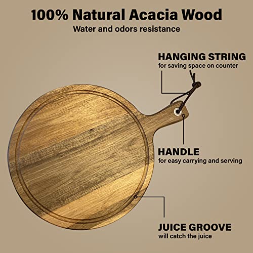 Homwoody Acacia Wood Cutting Boards with handle/Cheese Board-Acacia Cutting Board/Charcuterie Boards-Wood Cutting Board Set/Wooden Chopping Board Set of 3-Kitchen Gadgets