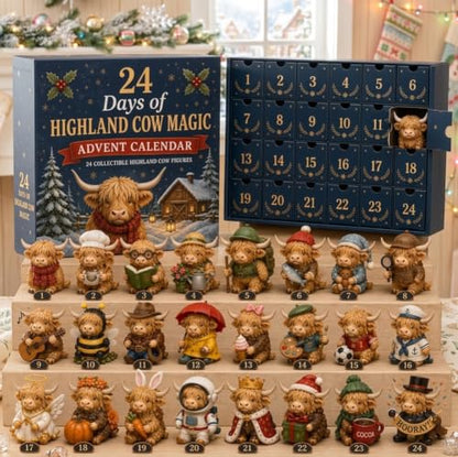 Highland Cow Advent Calendar 2026 - 24 Days Christmas Countdown Decor, Cow Figurines