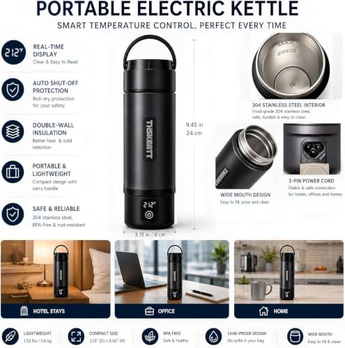 Portable Electric Kettle with Dual Voltage, Fast Boil & Keep Warm - Stainless Steel Travel Water Heater