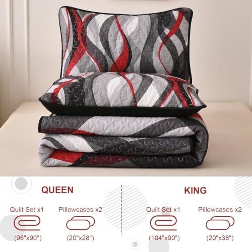 California King Quilt Set Red & Grey Stripe Bedding with Pillowshams - Anibedding Classic Line