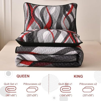 California King Quilt Set Red & Grey Stripe Bedding with Pillowshams - Anibedding Classic Line