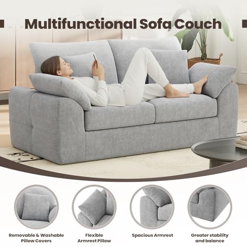 75.6-Inch Light Gray Cloud Boneless Sofa Loveseat with 4 Pillows - Modern Living Room
