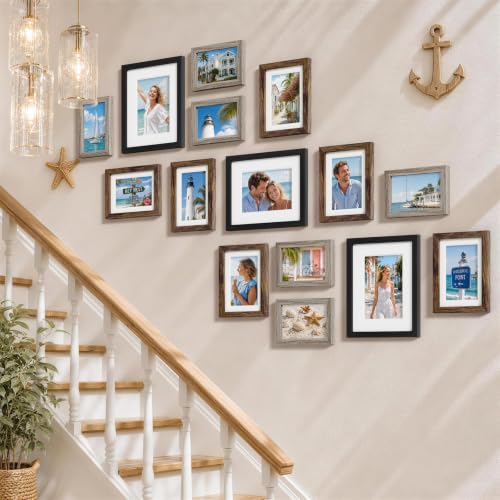 Pallene 15 Pack Multi-Color Collage Picture Frames Wall Decor - Black, Brown, Dark Grey