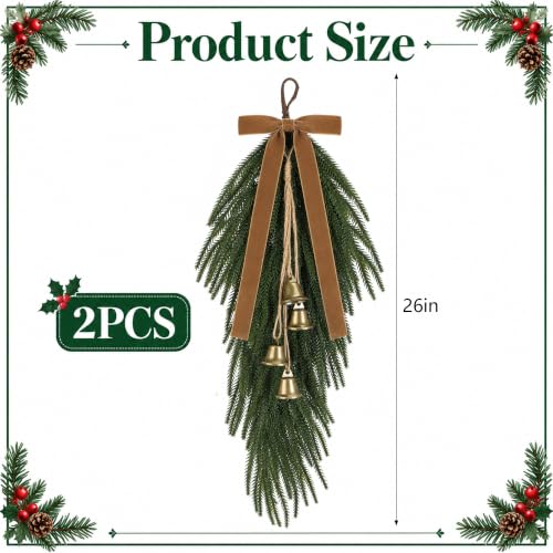 Artificial Christmas Teardrop Swag with Pine Stems - Brown Variation, 26 Inches