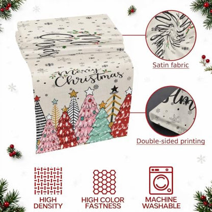 83x20 Beige Christmas Tree Bed Runner Scarf Full Queen Size Winter Holiday Decor