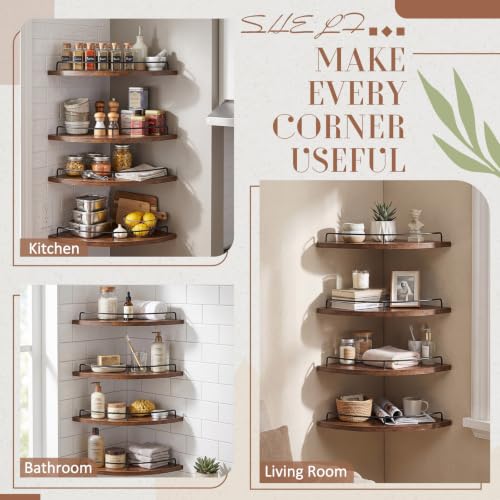Novabright 4-Pack 12-inch Rustic Corner Floating Shelves Set – Wood & Iron