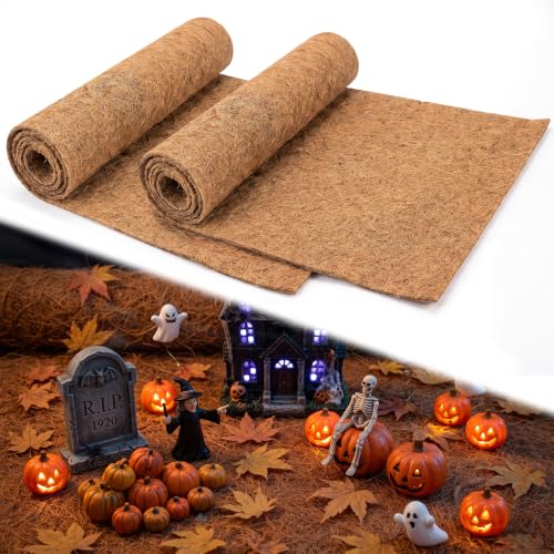 2 Pack Coconut Coir Mats for Halloween Village Decor - Natural Rustic Pathways