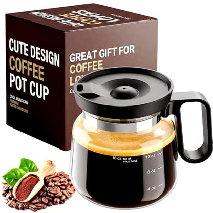 Coffee Pot Mug with Lid 16oz Glass Mini Coffee Pot Cup Spill-Resistant Travel Mug - Coffee Lovers Gift Variation of THIS listing