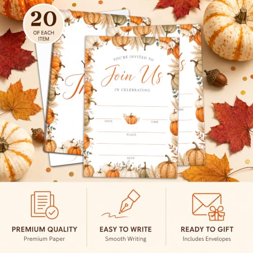 Fall Pumpkins Party Invitations with Envelopes - Pumpkin Design