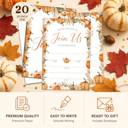 Fall Pumpkins Party Invitations with Envelopes - Pumpkin Design