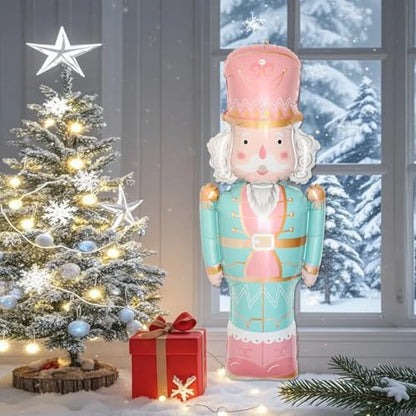 Christmas Nutcracker Foil Balloons Set - Pink & Mint Green, 37.4 Inch Holiday Decorations