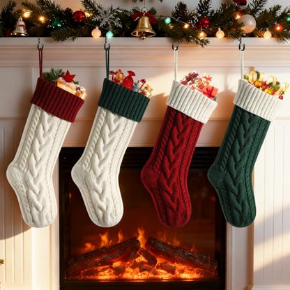 18-Inch Christmas Stockings Large Knit Socks - Green Body / Ivory Cuff - Pack of 1