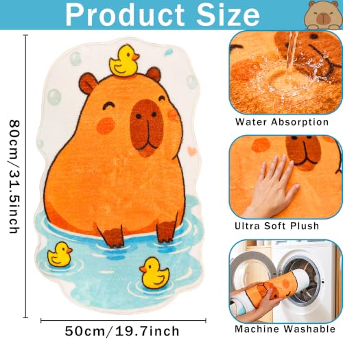 J-Capybara Bathroom Mat, Cute Plush Animal Rug with Ducks, 20x31.5 Inches