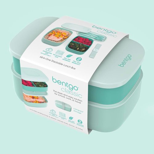 Bentgo Classic - Stackable 3-Compartment Bento Box with Utensil Set | BPA-Free Meal Prep Container (Coastal Aqua)