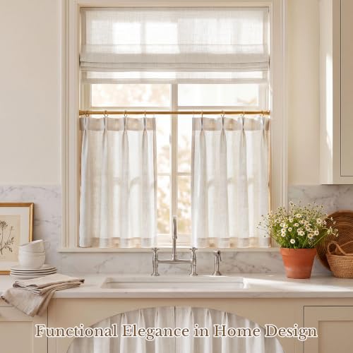 Natural Linen Curtains 24 Inch Length, Pinch Pleat, Light Filtering, 2 Panels