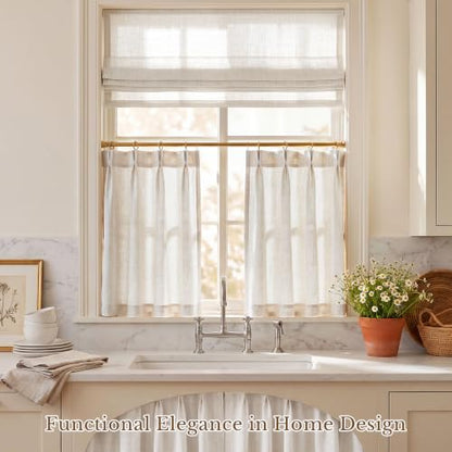 Natural Linen Curtains 24 Inch Length, Pinch Pleat, Light Filtering, 2 Panels