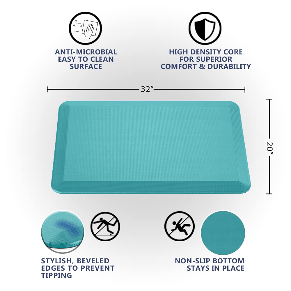 ComfiLife Anti Fatigue Floor Mat – 3/4 Inch Thick Perfect Kitchen Mat, Standing Desk Mat – Comfort at Home, Office, Garage – Durable – Stain Resistant – Non-Slip Bottom (20" x 32", Teal)