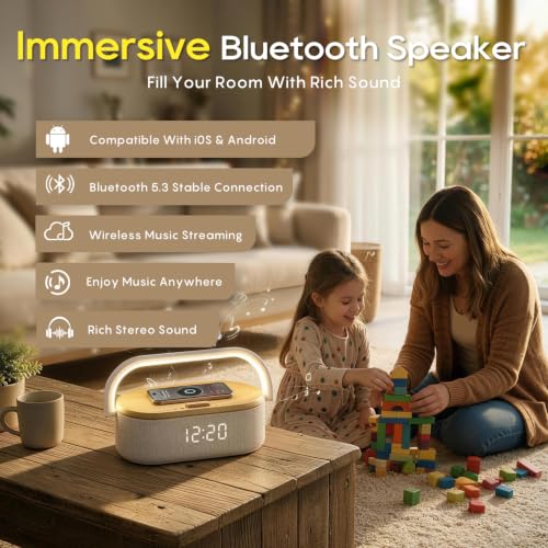 White Noise Sound Machine with Alarm Clock & Wireless Charger - Smart Control & 40 Ambient Sounds