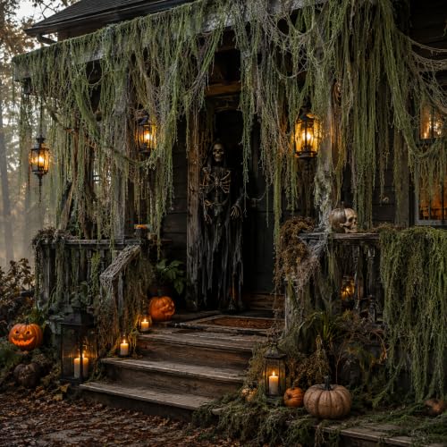 Halloween Swamp Decoration Set with Creepy Cloth Succulents and Moss