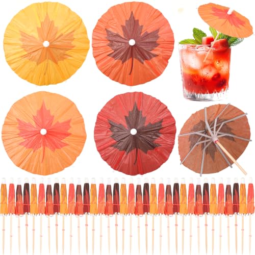 Fall Drink Umbrellas Cocktail Picks Maple Leaf Paper Umbrellas for Cocktails & Garnishes